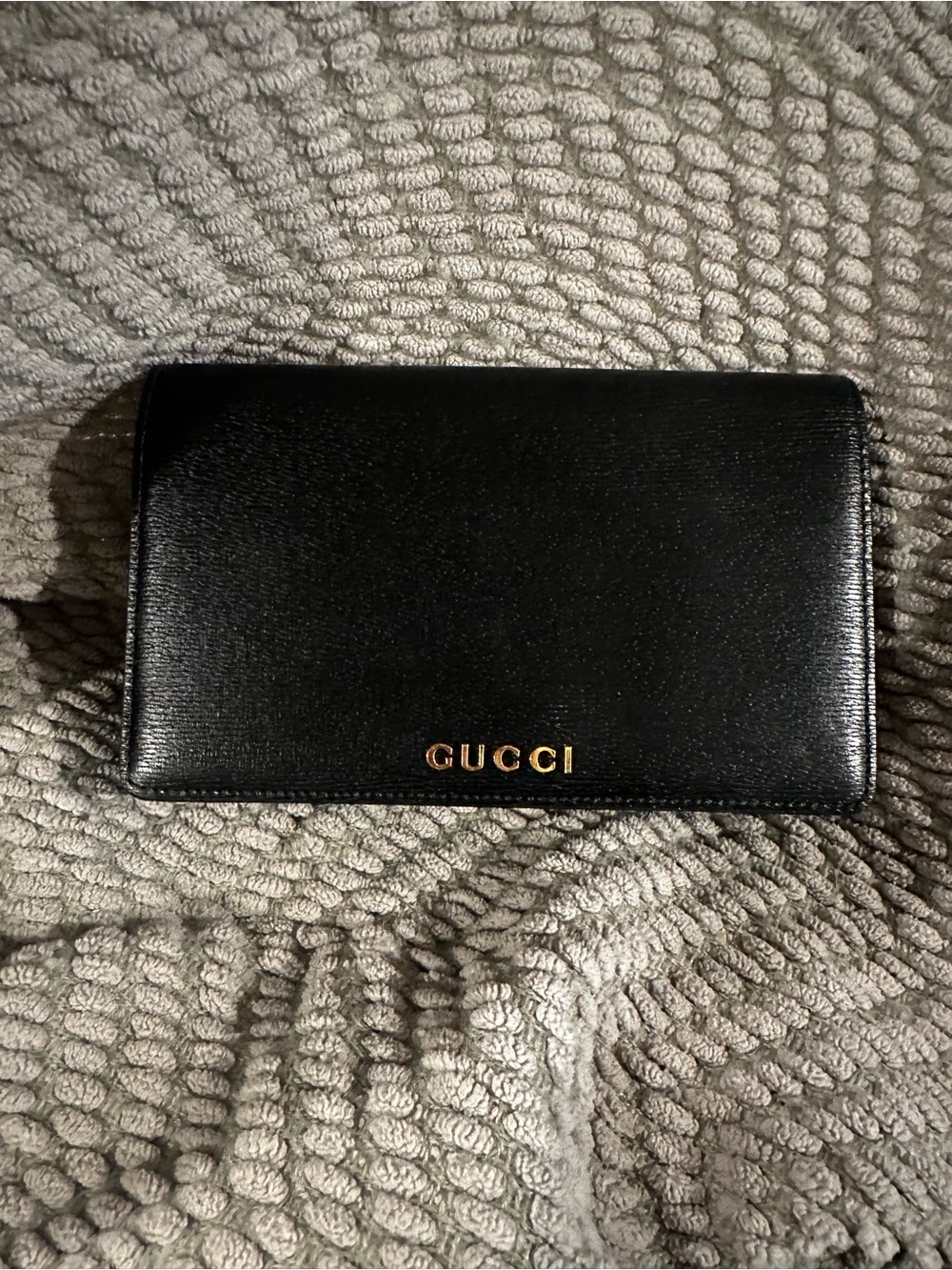 Gucci Black Leather Chain Clutch with Gold Chain with bag, box & ribbon